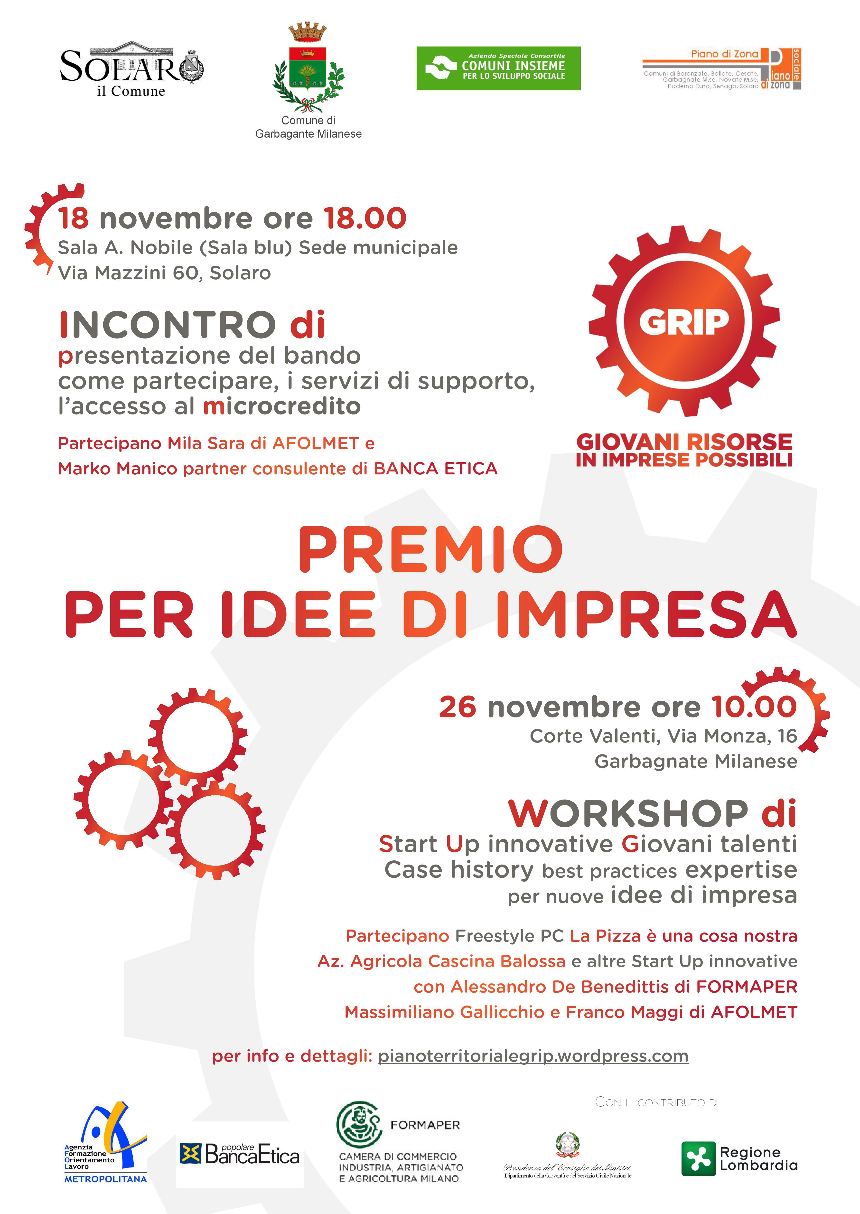 GRIP: INCONTRI DI PRESENTAZIONE DEL PREMIO DI IDEE D IMPRESA